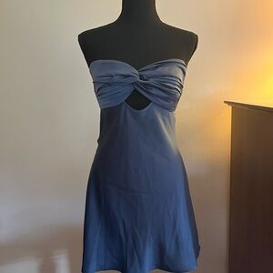 Satin Blue Strapless Minidress